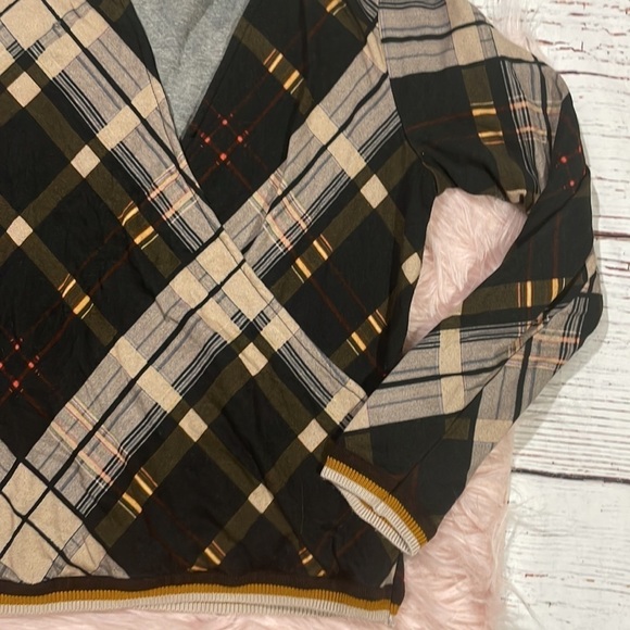 Anthropologie Conditions Apply Brown Plaid Wrap Suzette Top - Picture 8 of 10